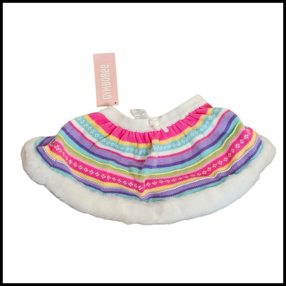 Gymboree Sweater Skirt with Fur Trim Stripe Cotton Baby Girl size 6-12 months NW